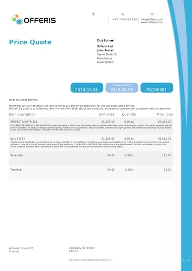 Price quote template