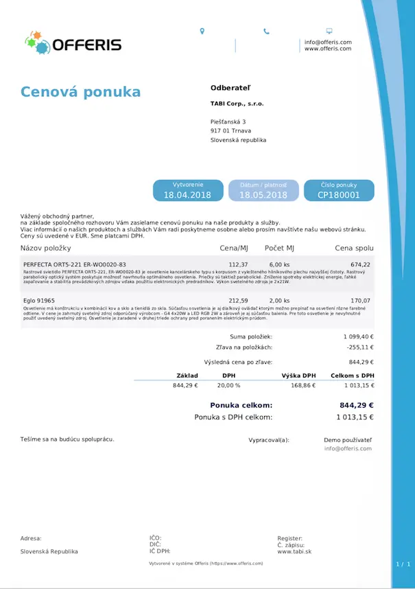Vzor cenovej ponuky