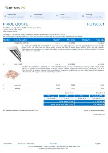 Price quote template