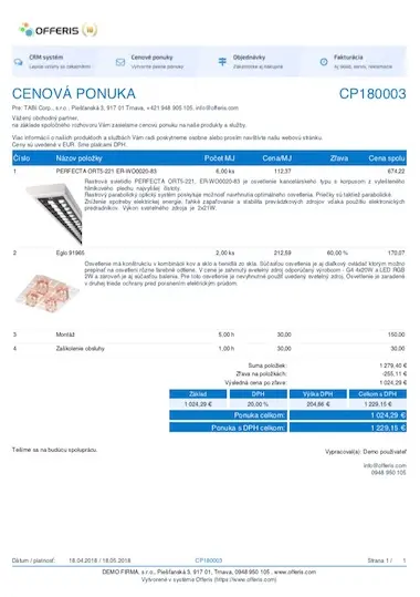 Vzor cenovej ponuky