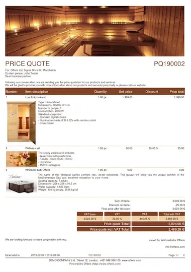 Price quote template