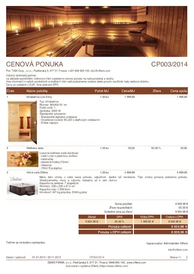 Vzor cenovej ponuky