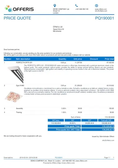 Price quote template