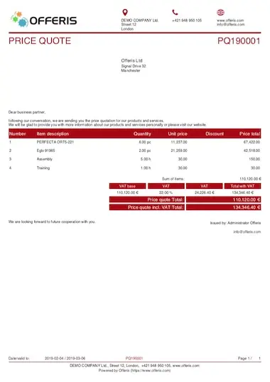 Price quote template
