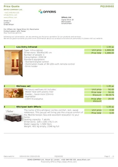 Price quote template